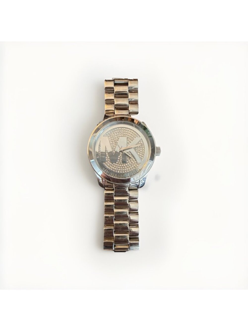 Michael Kors MK-5544 Silver Tone Stainless Steel Crystal Logo Dial Women’s Watch